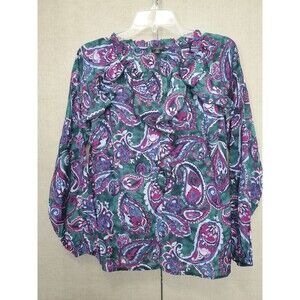 Talbots Petite Viscose/Cotton Paisley Ruffle Long Sleeve Blouse Size MP